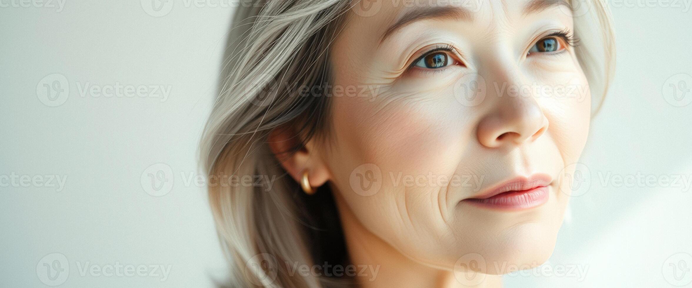 Close-up portrait of a woman with grey hair photo