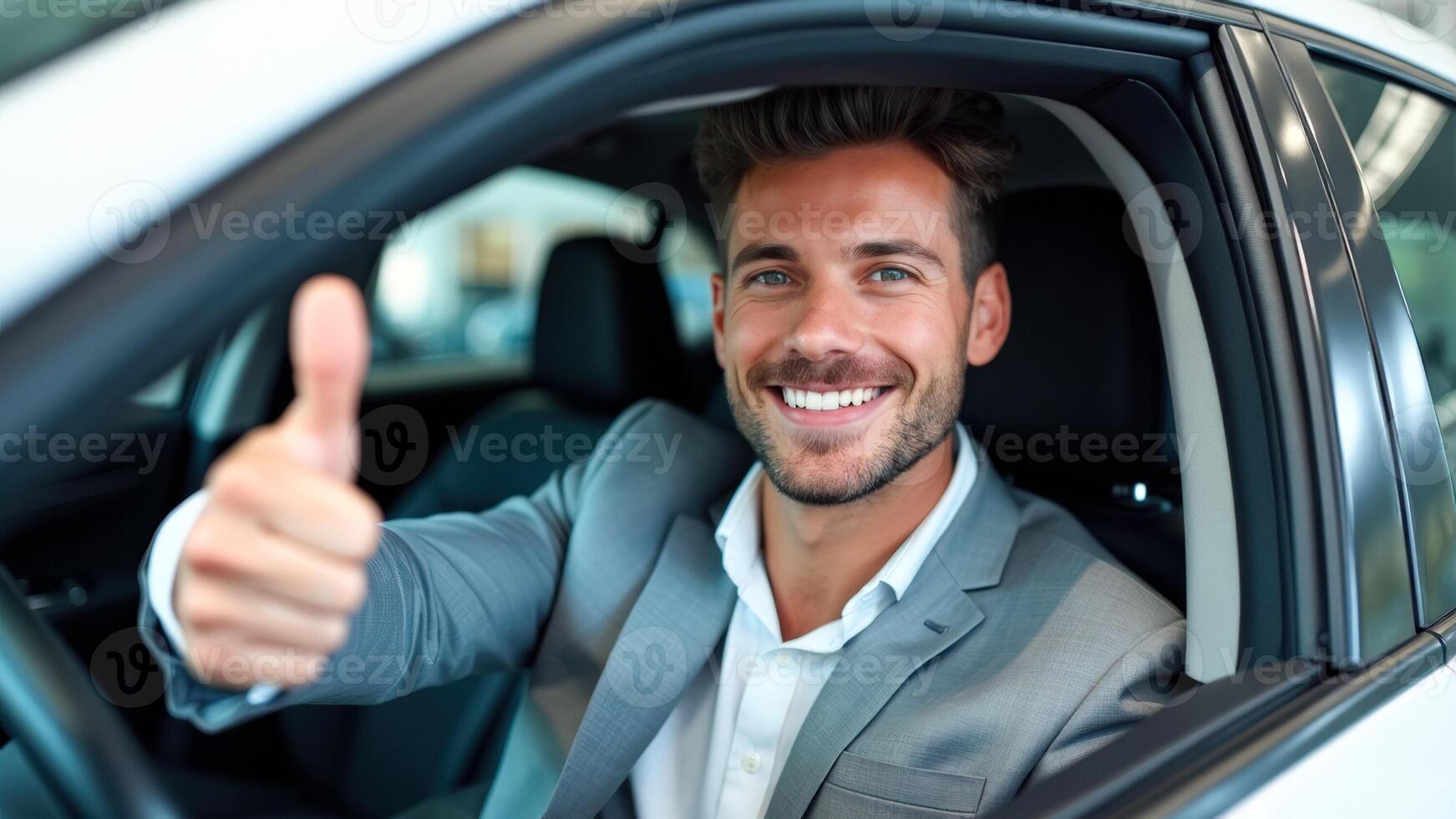 Happy Car Buyer Gives Thumbs Up photo