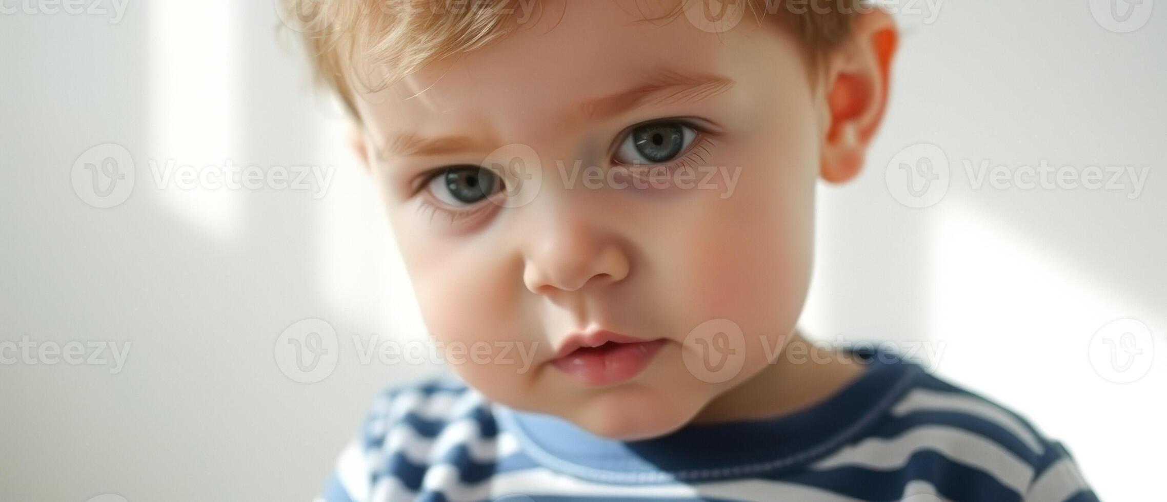 Close-up portrait of a baby boy with blue eyes photo