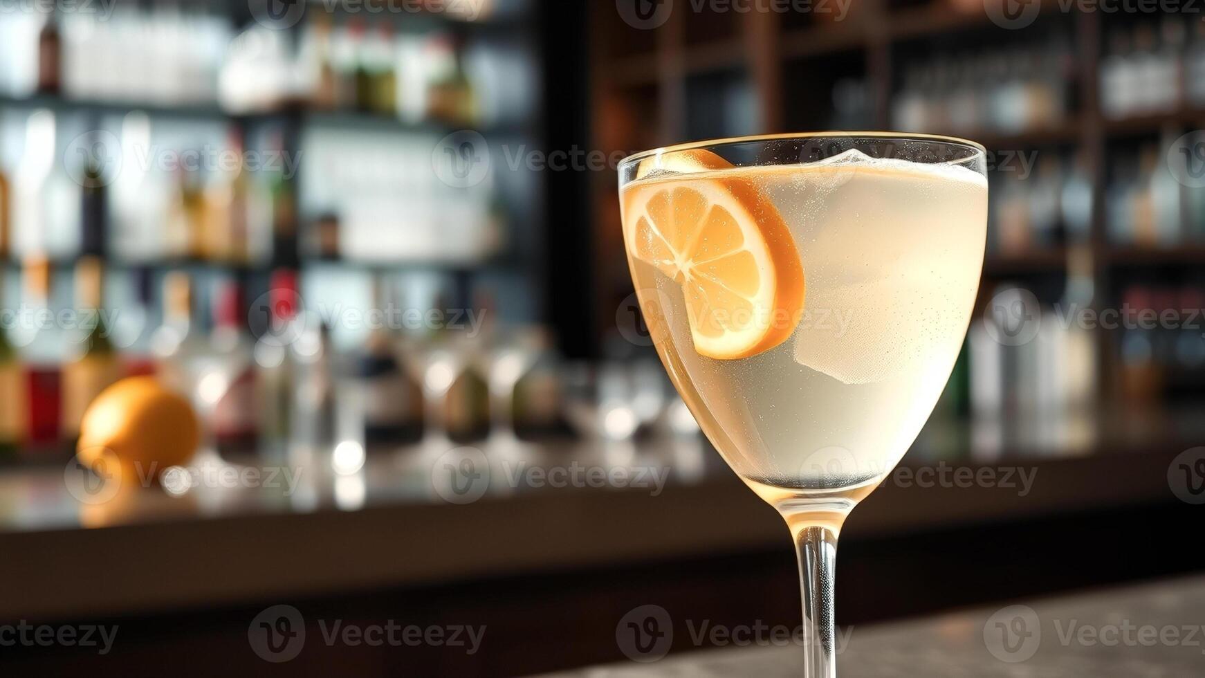 Close Up of a Refreshing Cocktail with a Lemon Slice photo