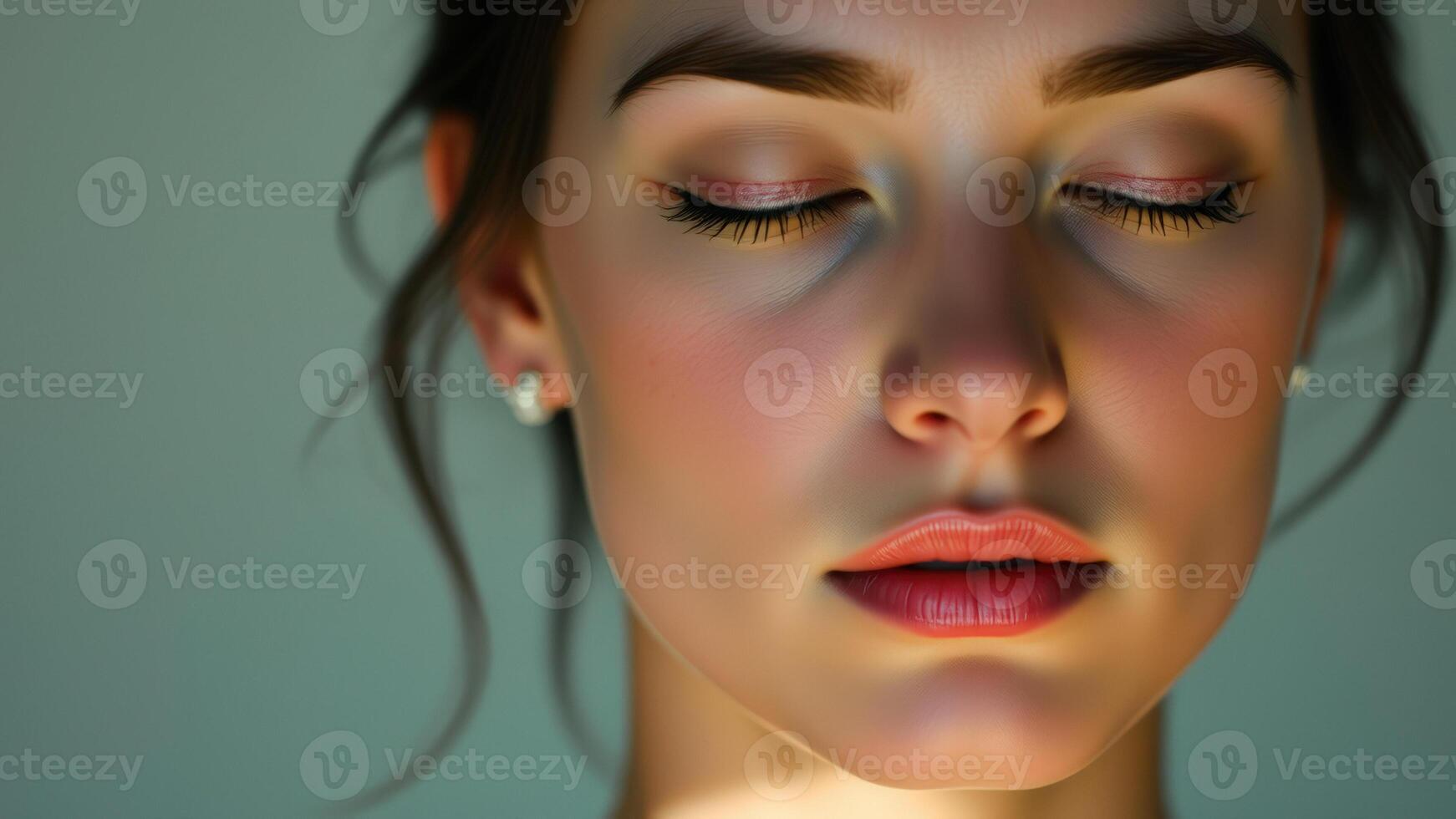 Close up portrait of a woman with her eyes closed photo