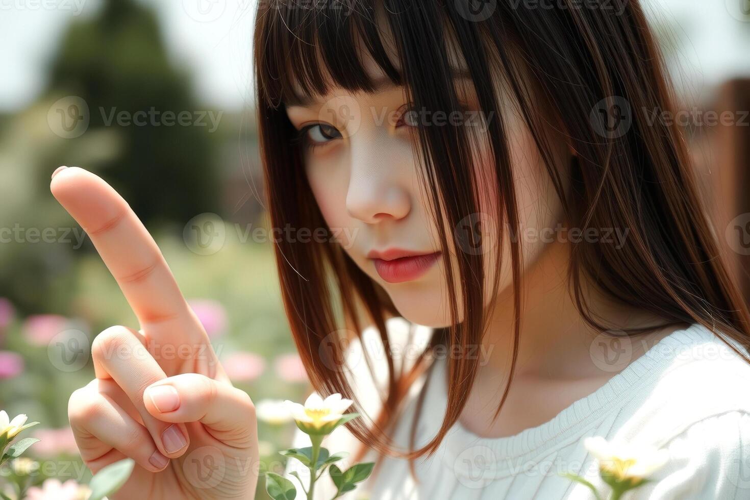Young girl with a serious expression photo