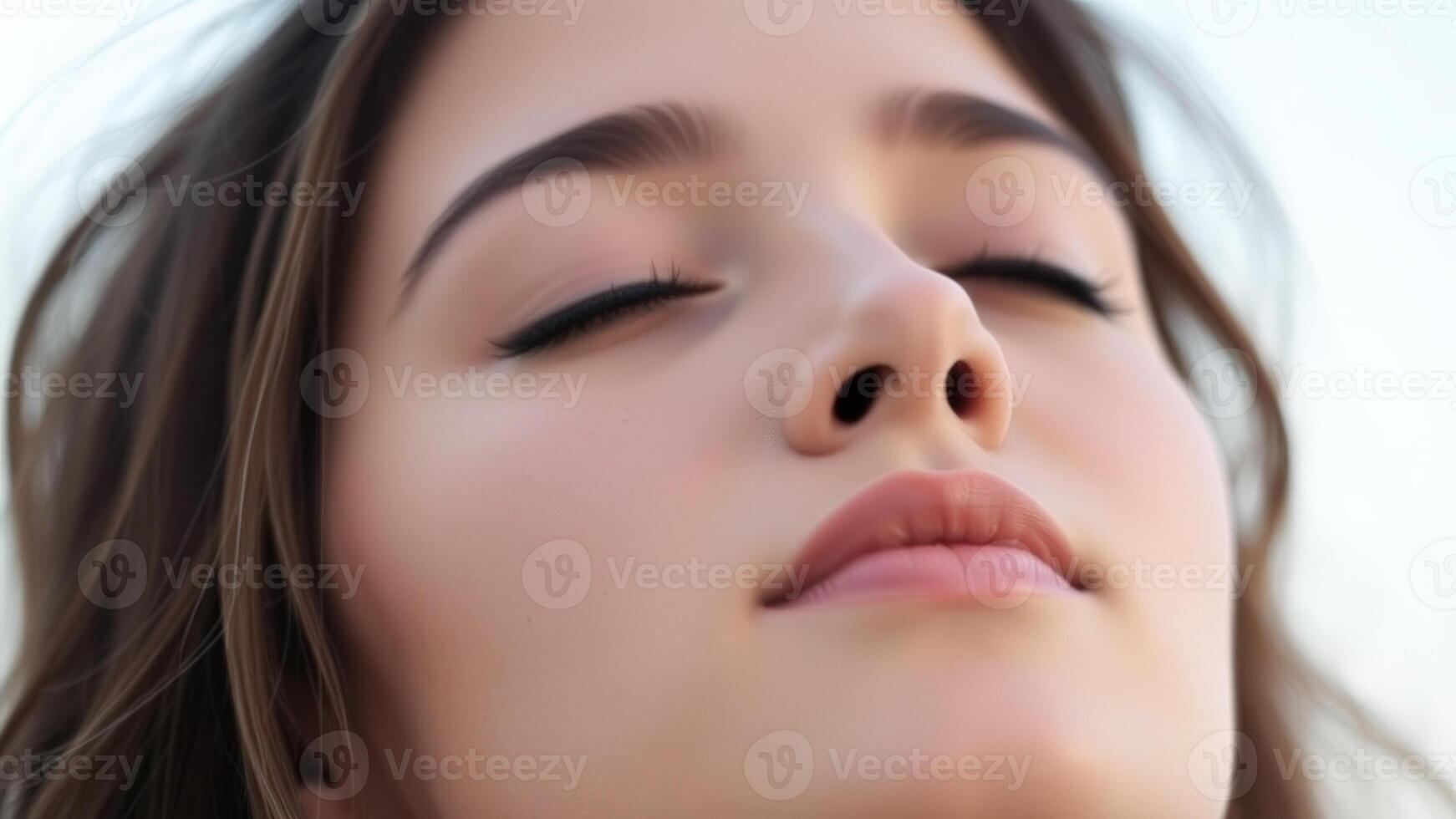 Close-up of a Woman's Face with Eyes Closed and Soft Lighting photo