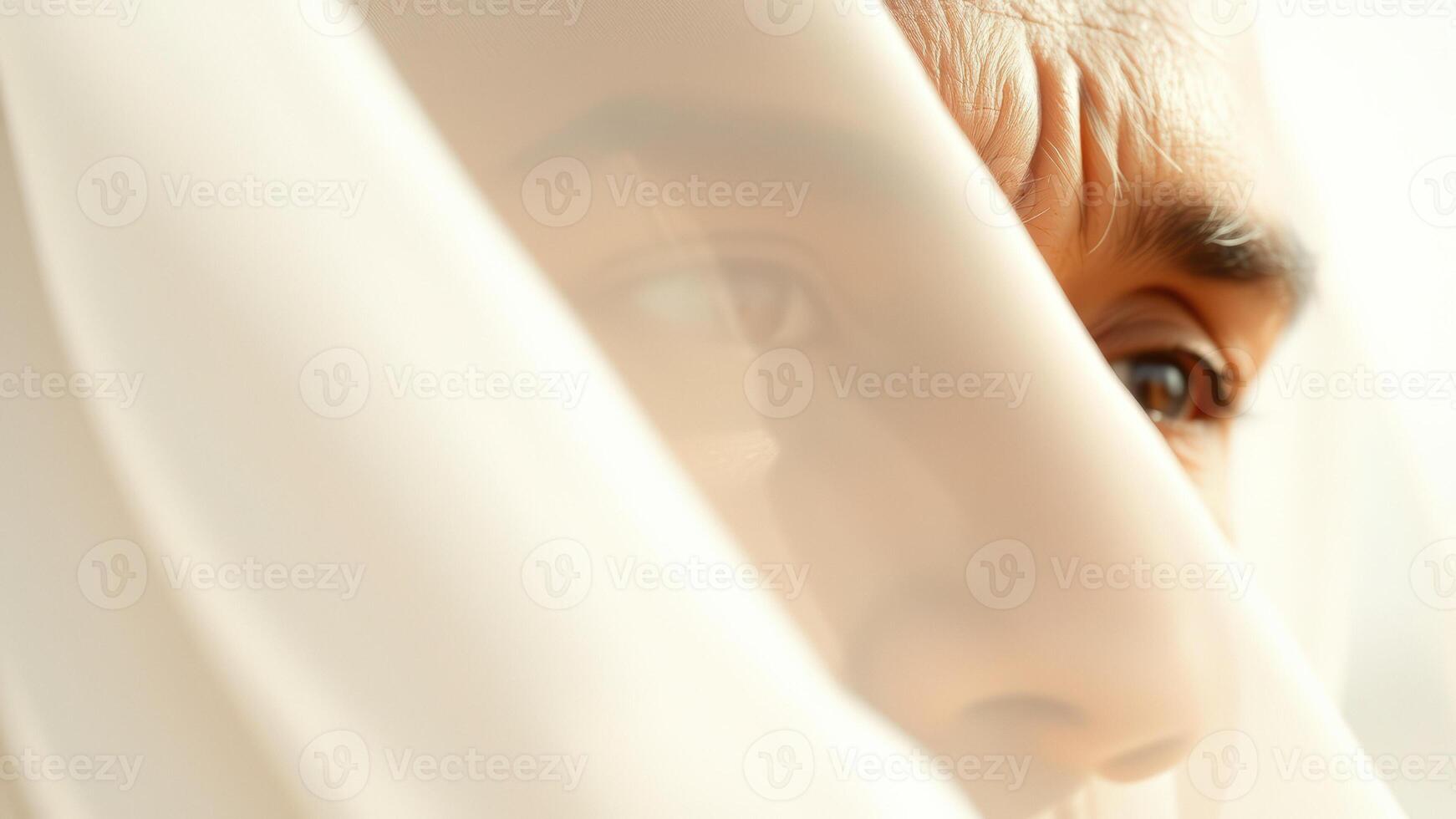 Close Up of Eye Behind Sheer Fabric photo