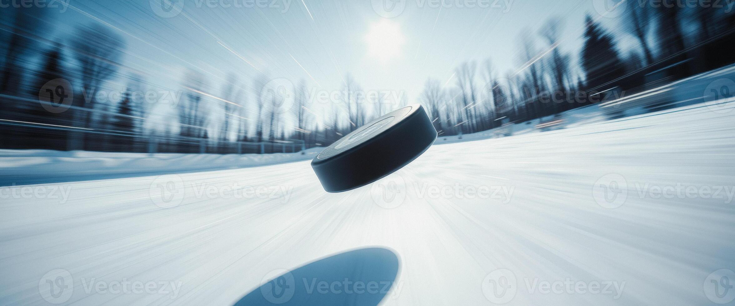 Hockey Puck Flying Through the Air photo