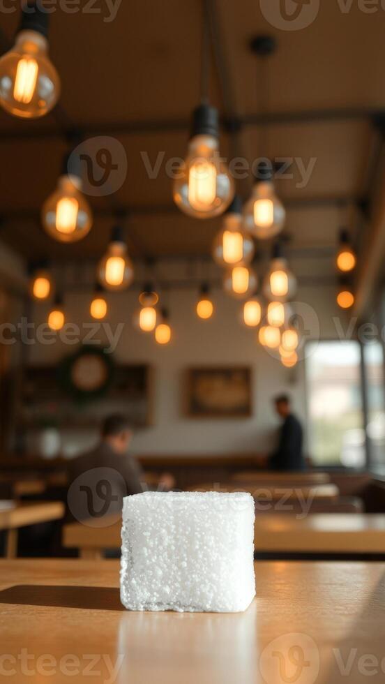 Sugar Cube on Wooden Table in a Cafe photo
