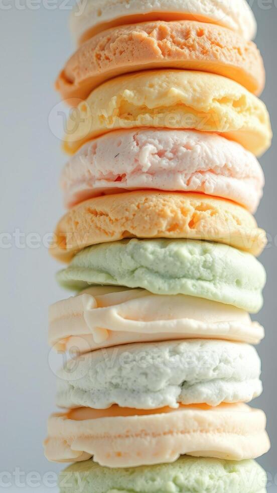 Closeup of a Stack of Colorful Macarons photo