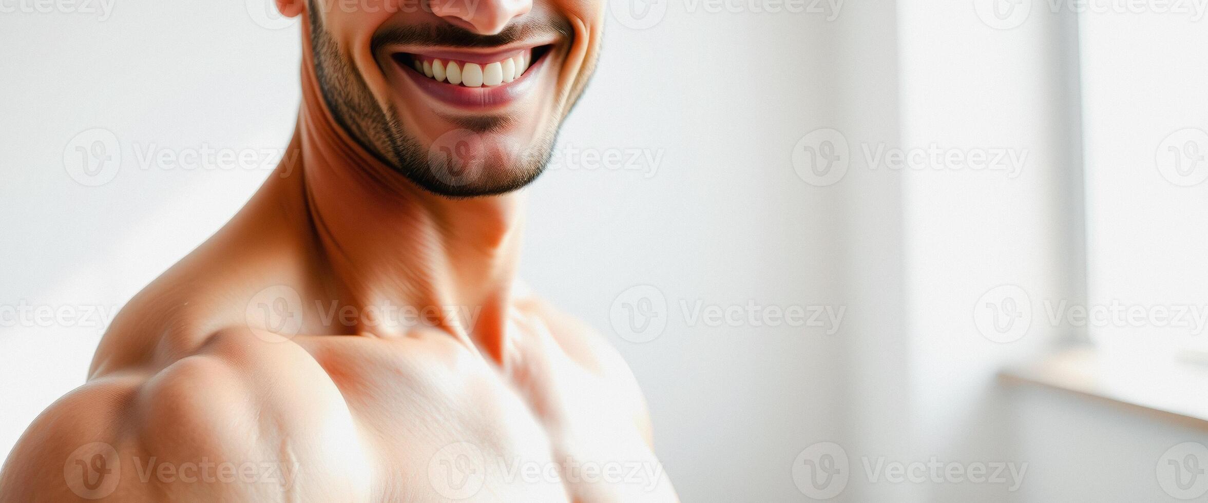 Close-up of a man's smiling face with a white background photo