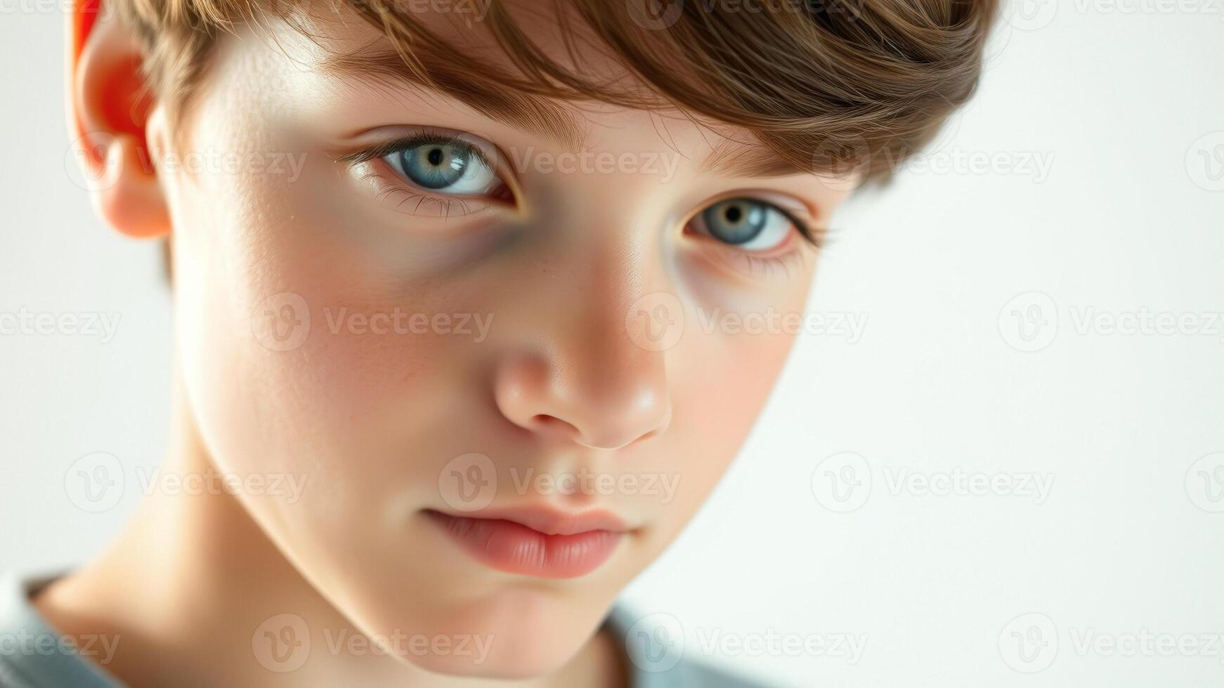 Close-up Portrait of a Teenage Boy with Blue Eyes photo