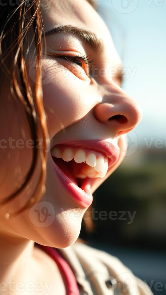 Close up of woman's smiling face photo