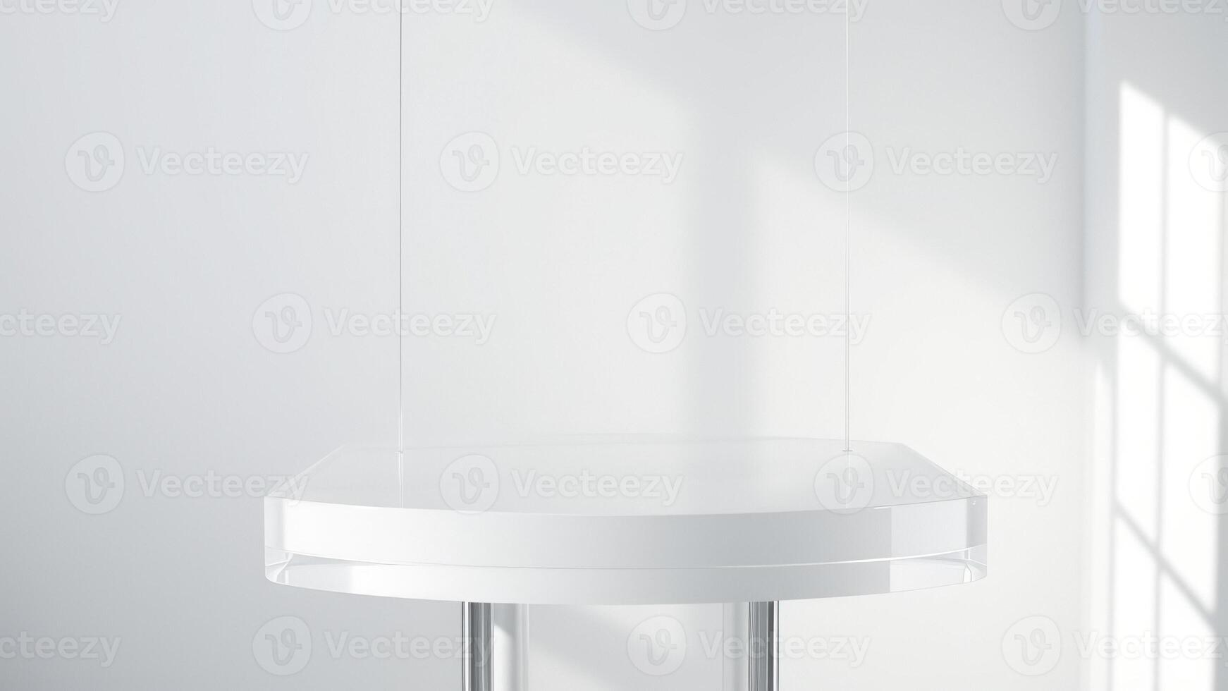Minimalist White Display Stand with Glass Top and Shadow photo