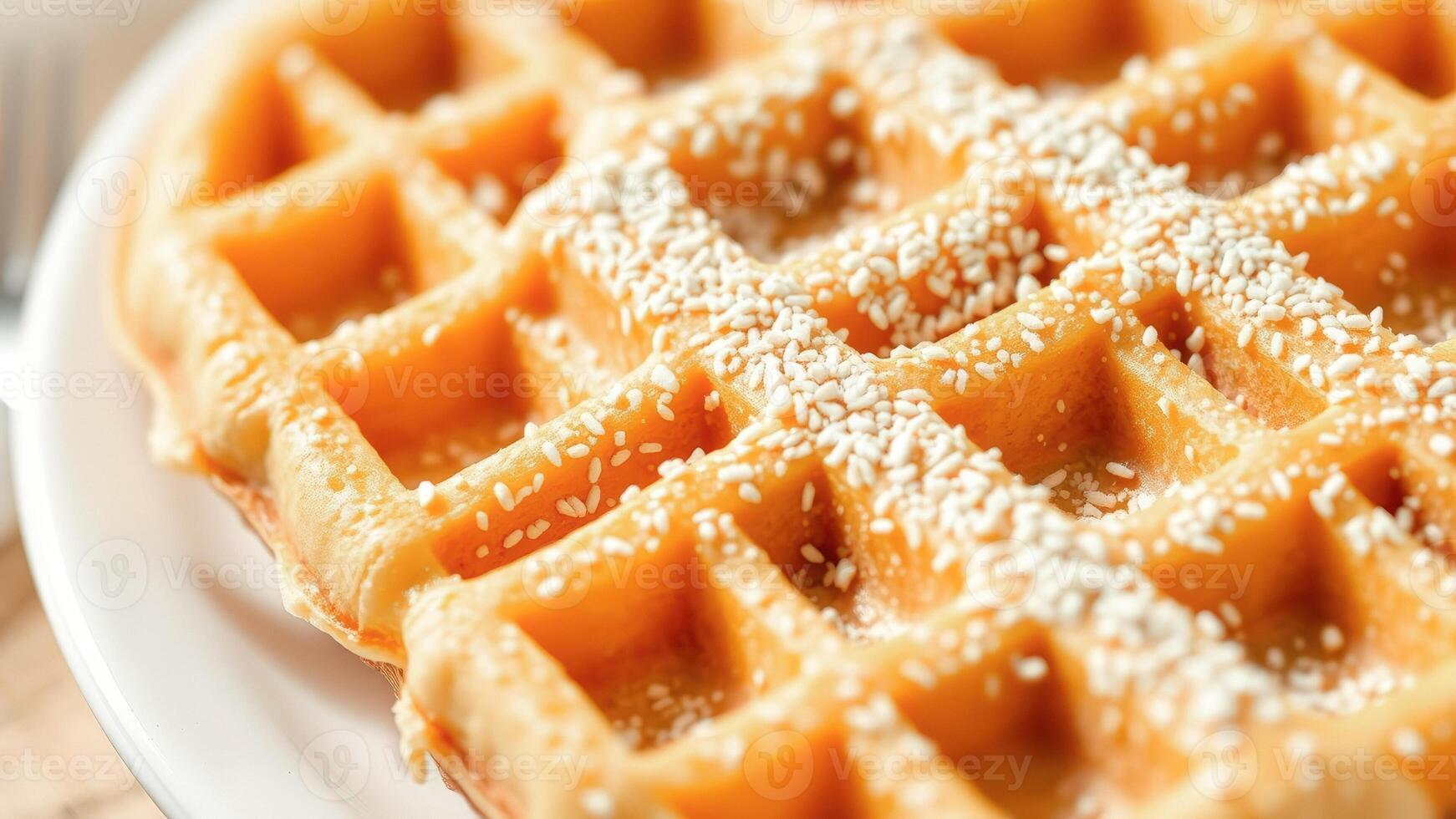 Close Up of a Waffle Topped With Sesame Seeds photo