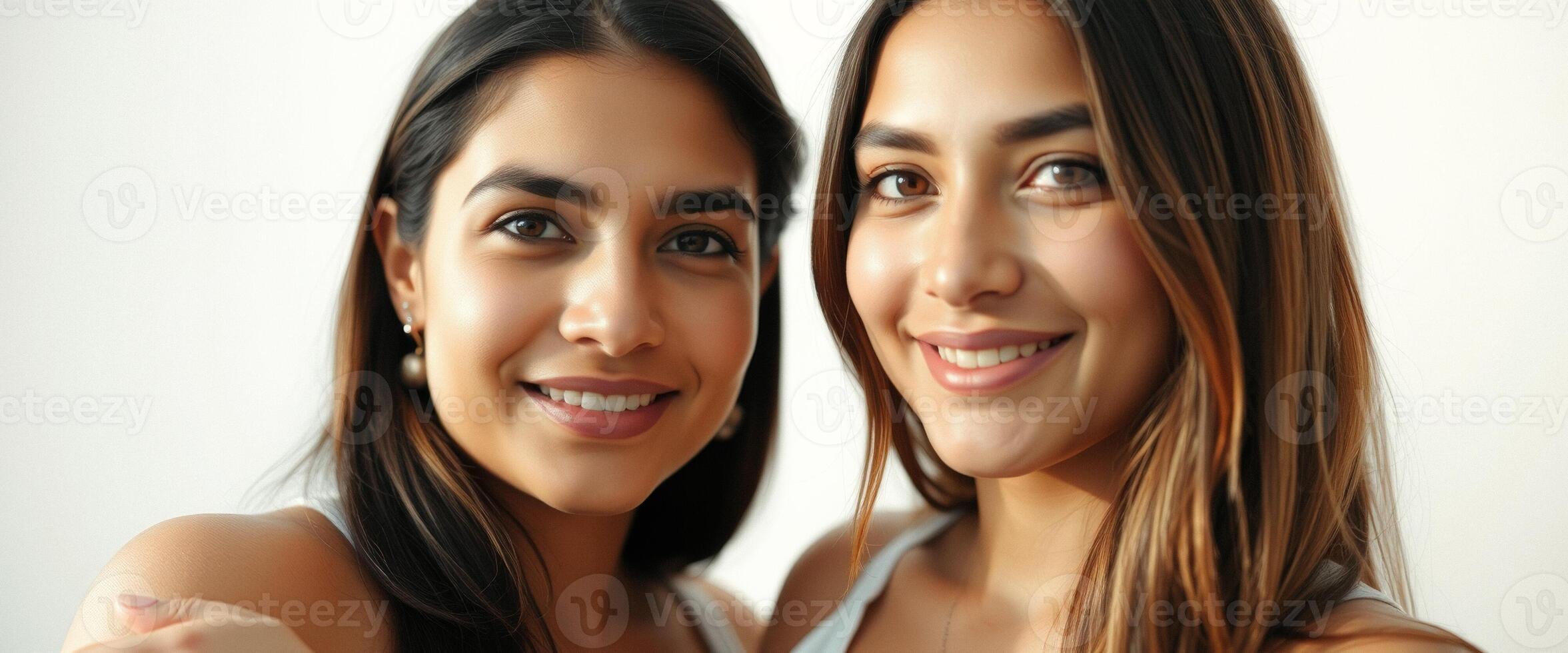 Two Beautiful Women Smiling and Looking at the Camera photo