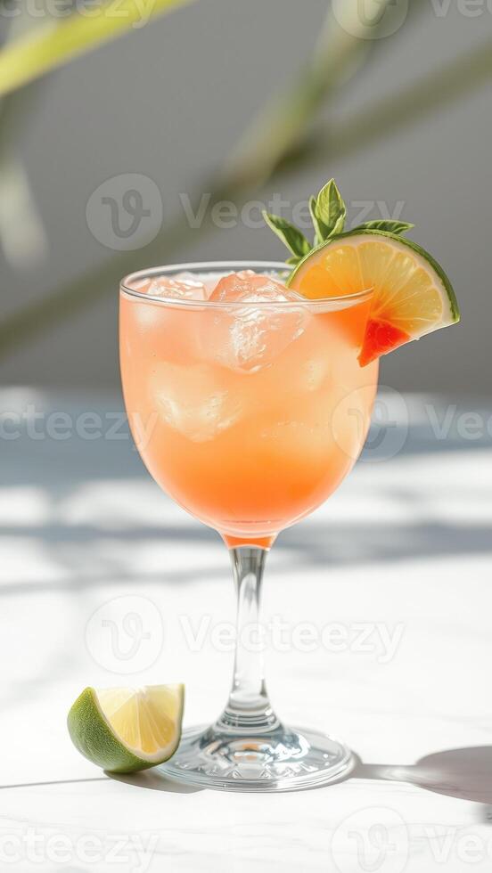Refreshing Summer Cocktail with Lime and Ice photo