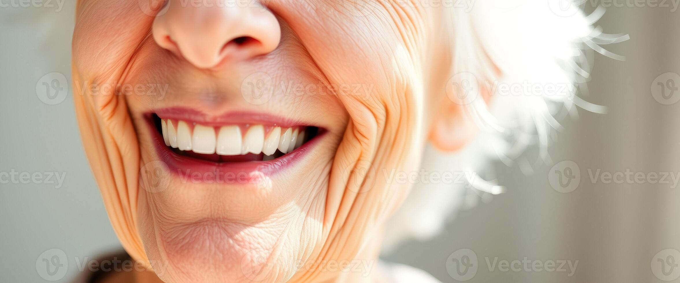 Close Up of Senior Woman Smiling with Bright White Teeth photo