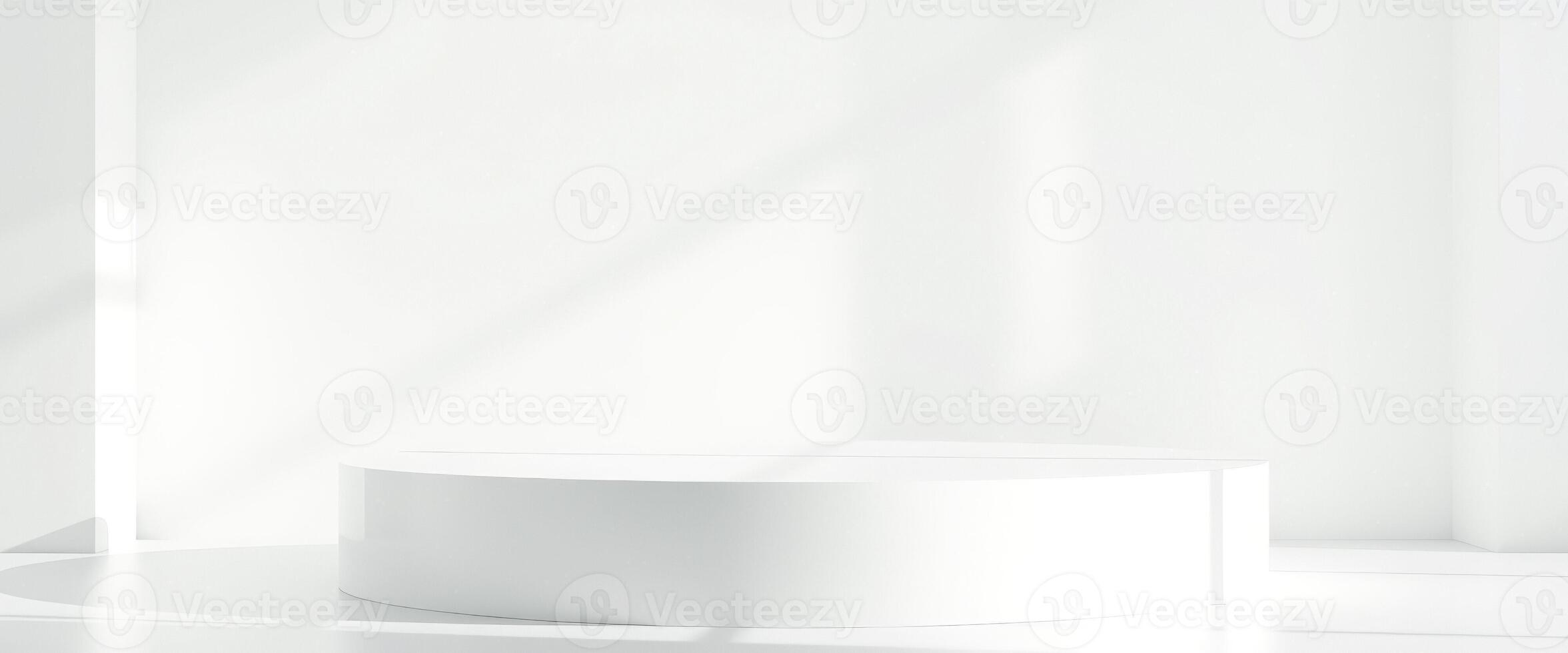 Minimalist White Platform Against White Wall with Light Rays photo