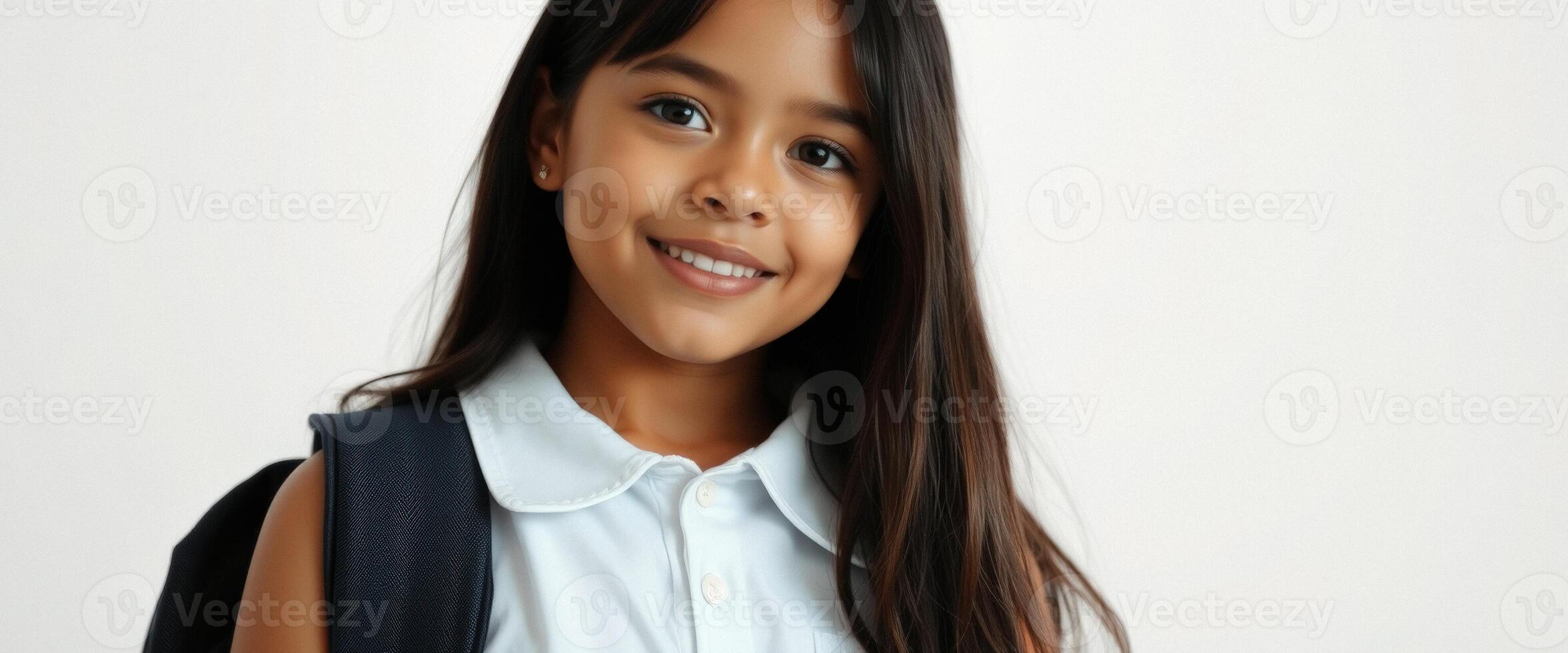 Portrait of a Young Girl with a Backpack photo