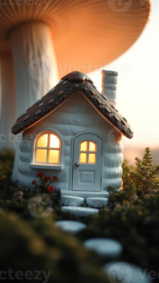 Miniature House Under a Mushroom photo
