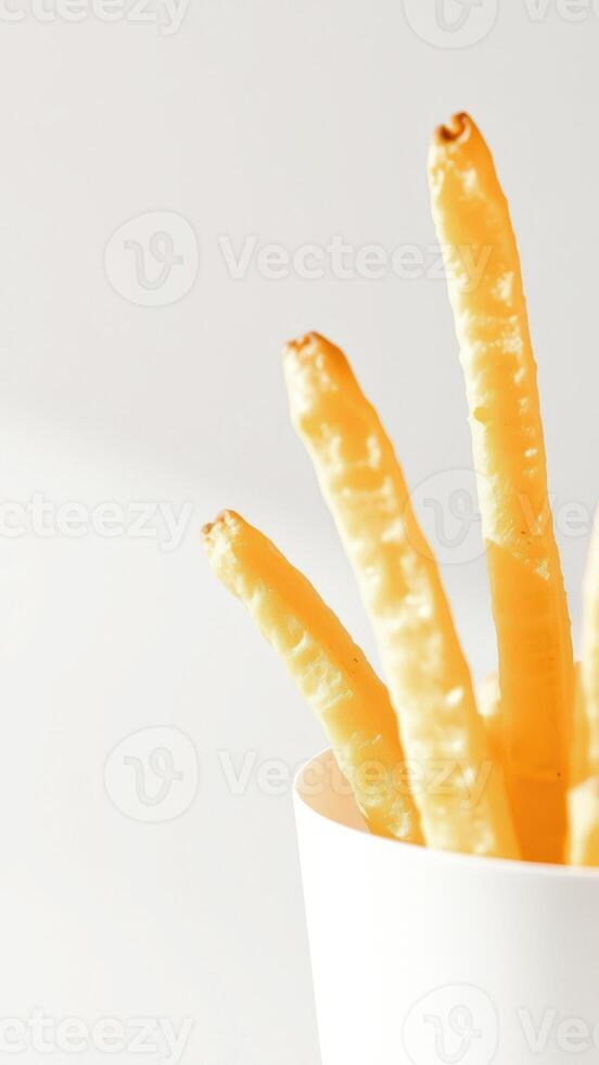 Close-up of Crispy French Fries in a Paper Cup photo