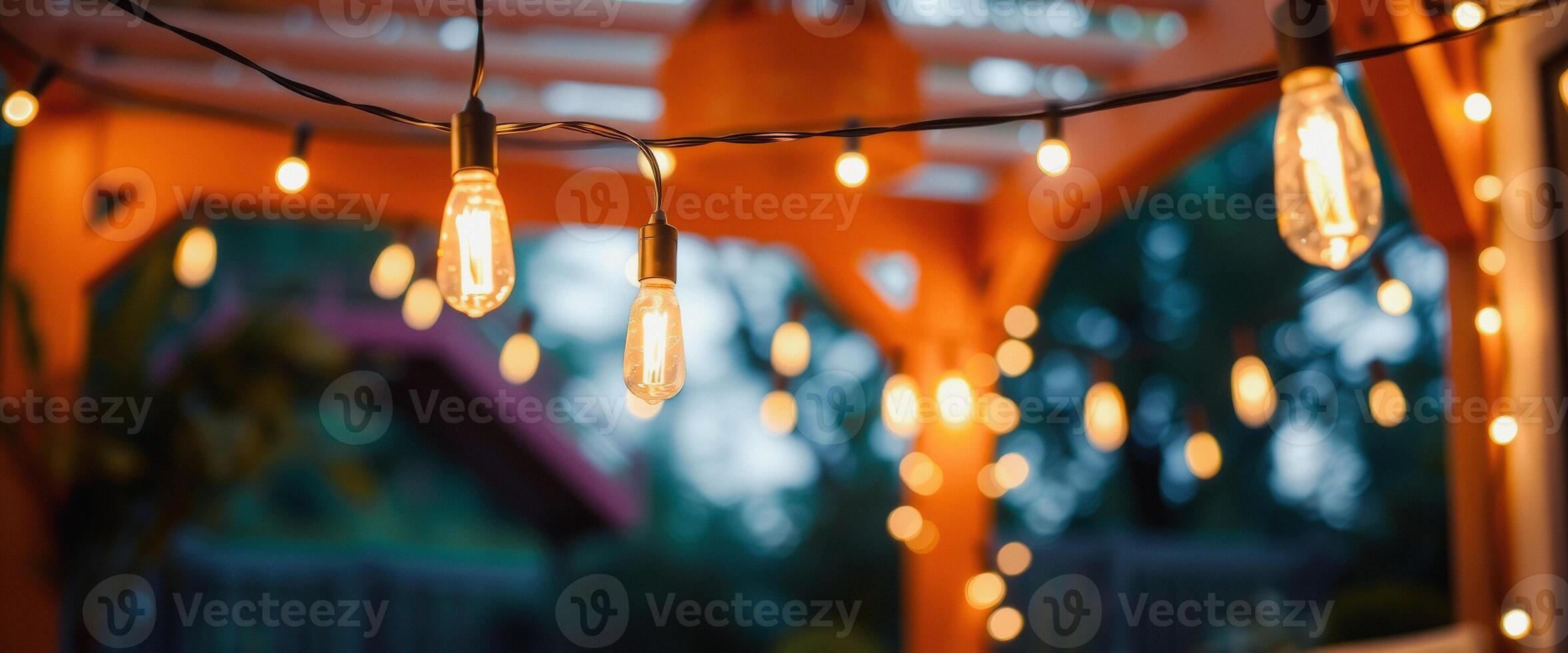 Warm String Lights Against a Blurry Background photo
