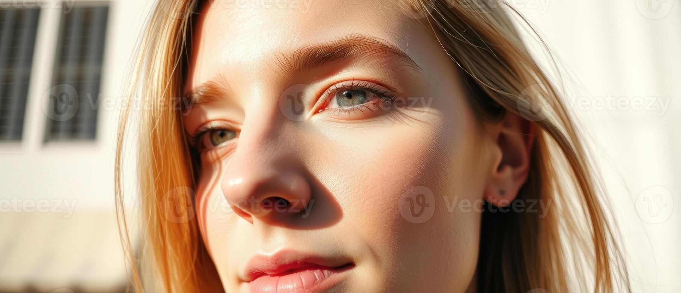 Close Up of a Young Woman's Face with Blonde Hair photo