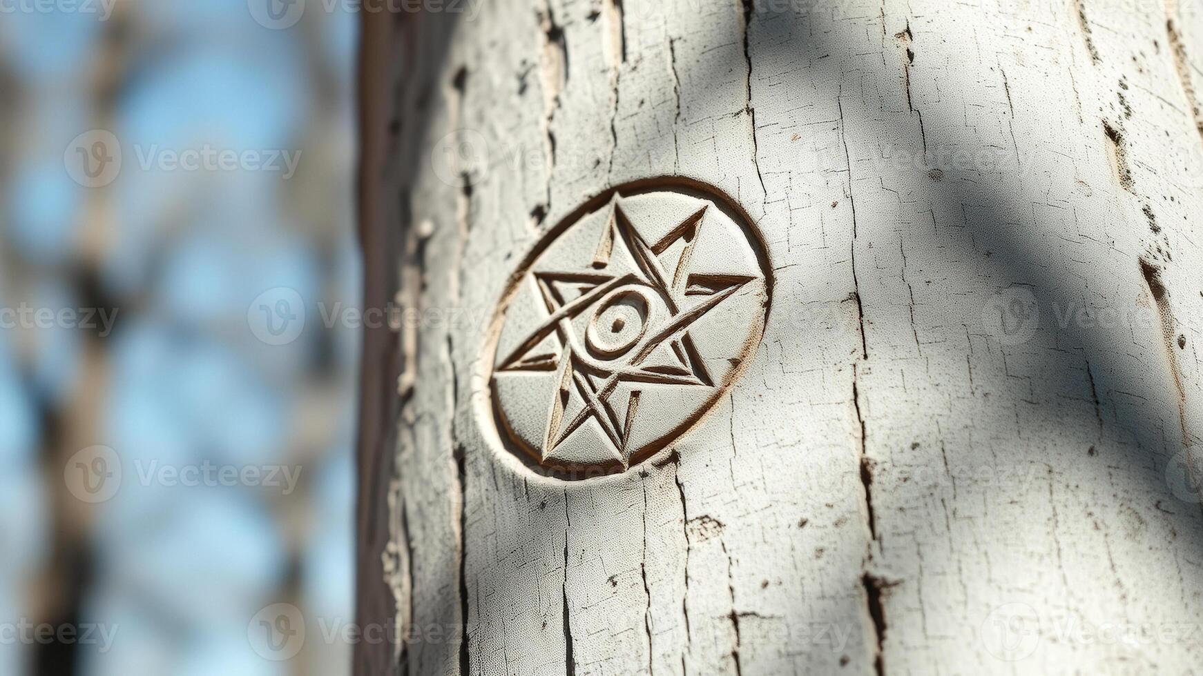 Carved Symbol on Tree Bark photo