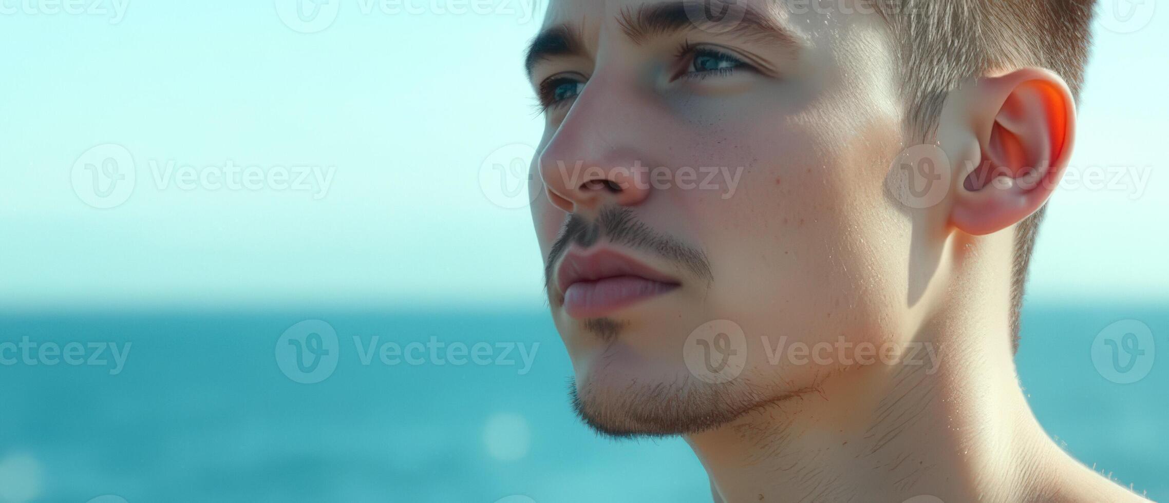 Man Looking Out Over the Ocean photo