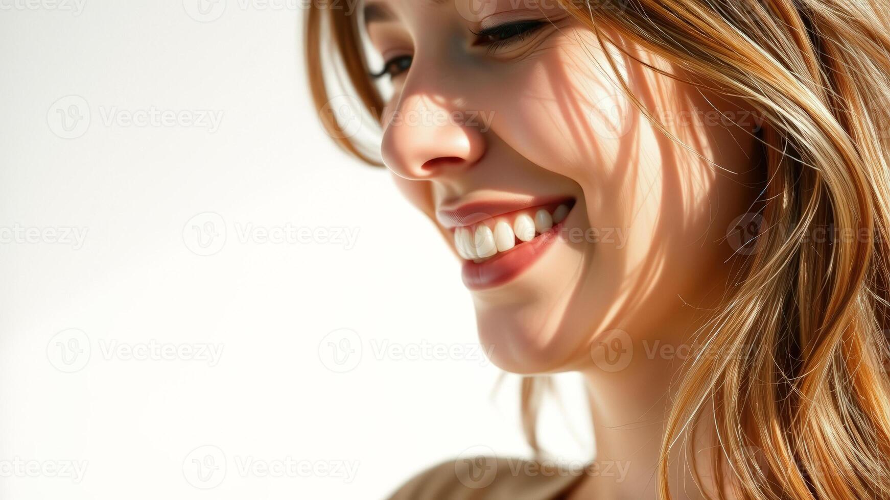 Close-up of a smiling woman with blonde hair photo