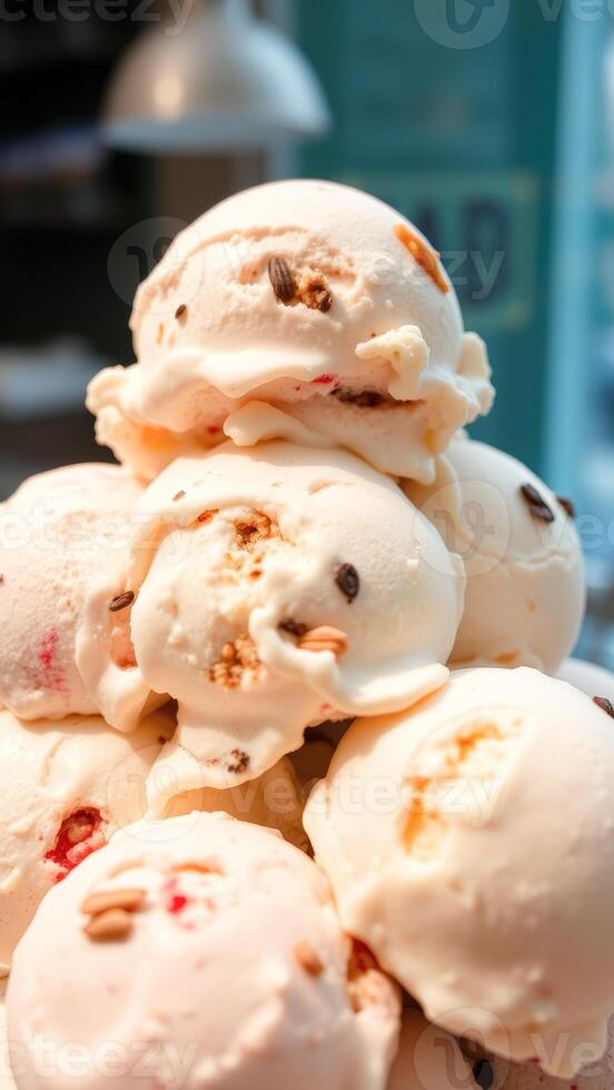 Closeup of a stack of ice cream scoops photo