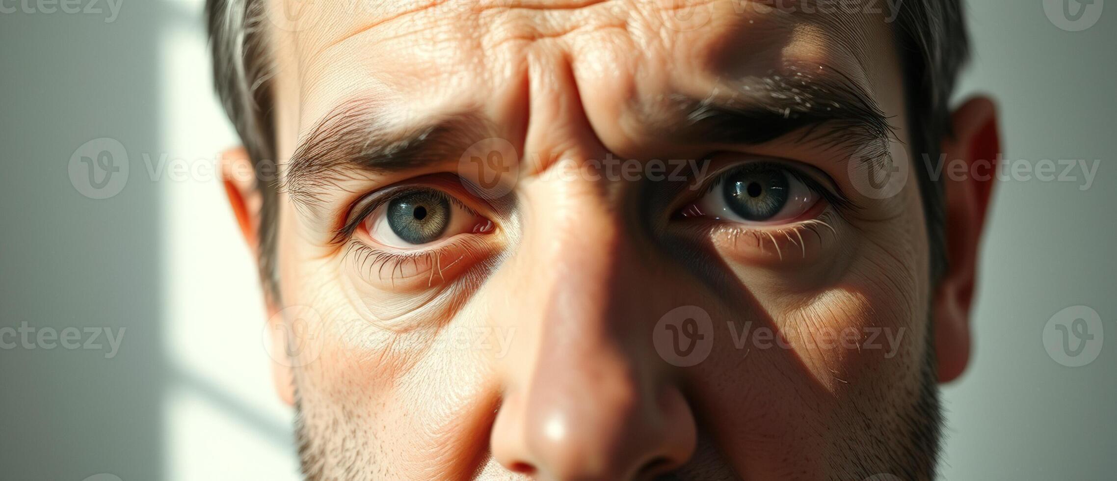 Close up of a man's face with blue eyes photo