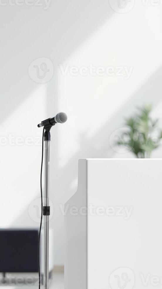 White room with microphone and stand photo