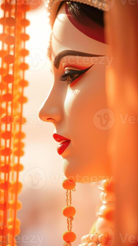 Close-up of a Woman's Face with Red Lips and Eyeliner photo