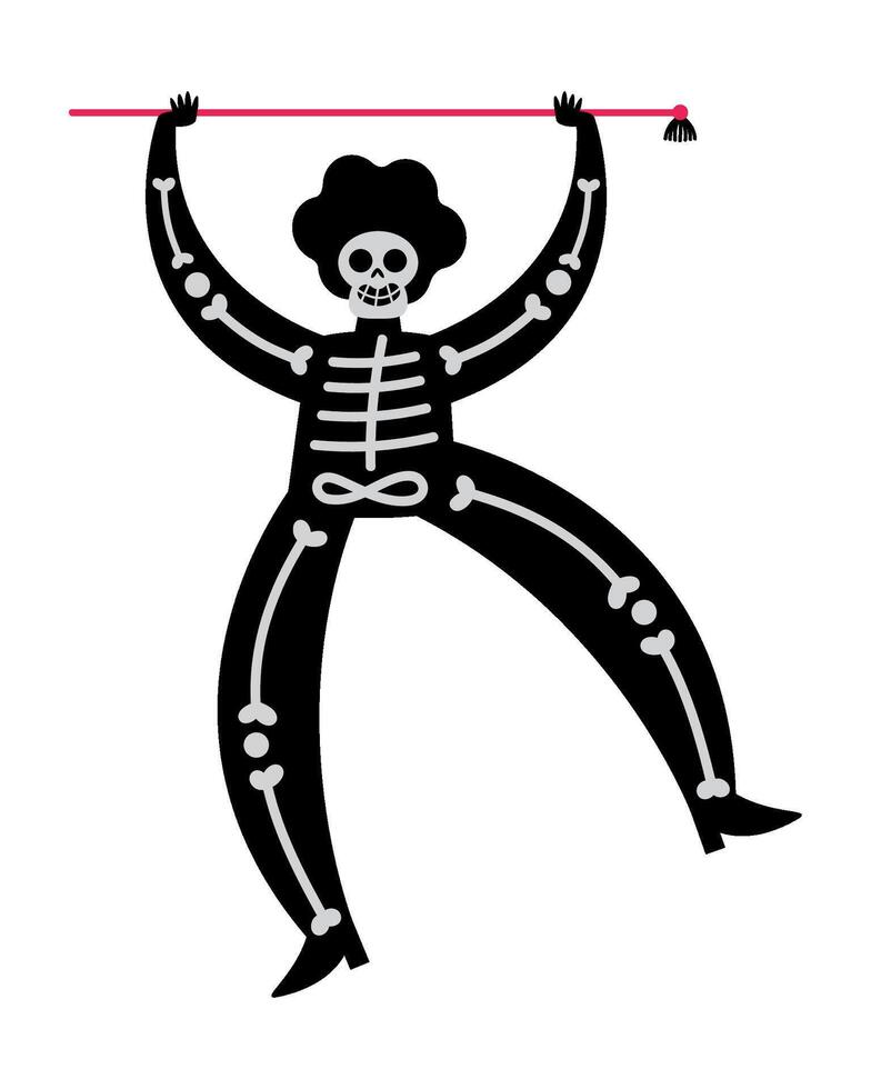 A skeleton holding a stick with a red ribbon vector