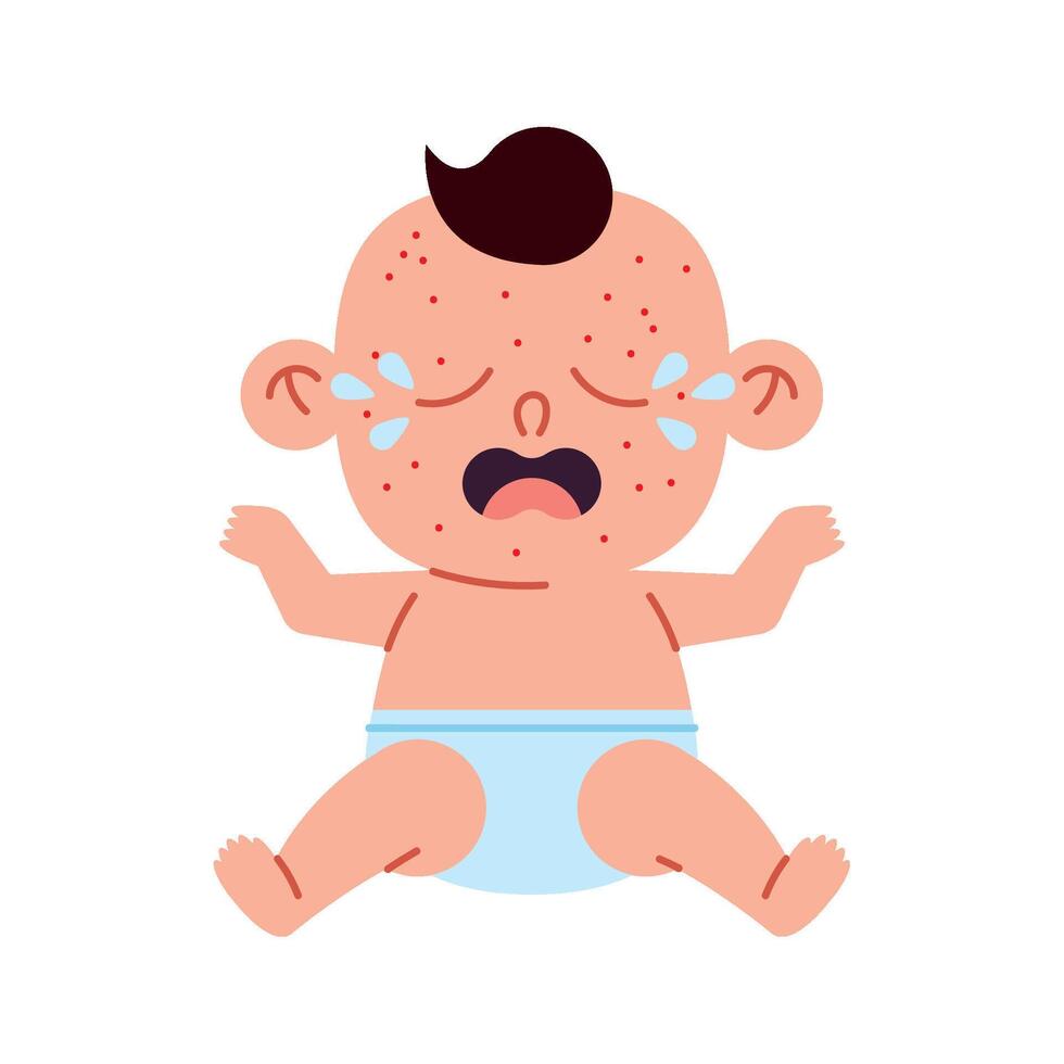A cartoon baby crying with a diaper on vector