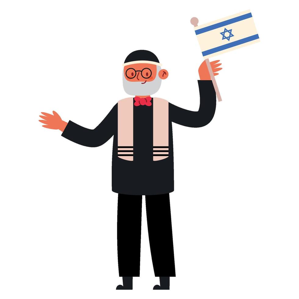 An illustration of an old man holding an israeli flag vector