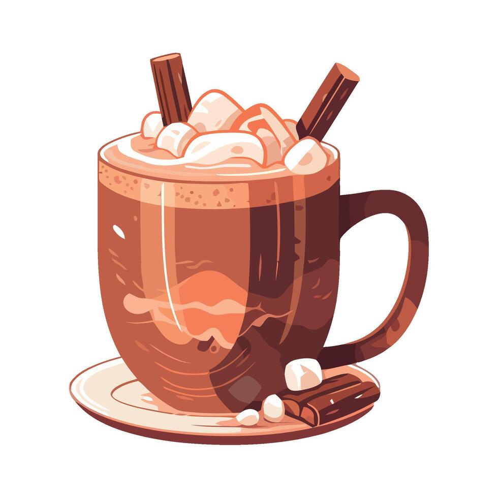 Hot chocolate with marshmallows and chocolate on a white background vector