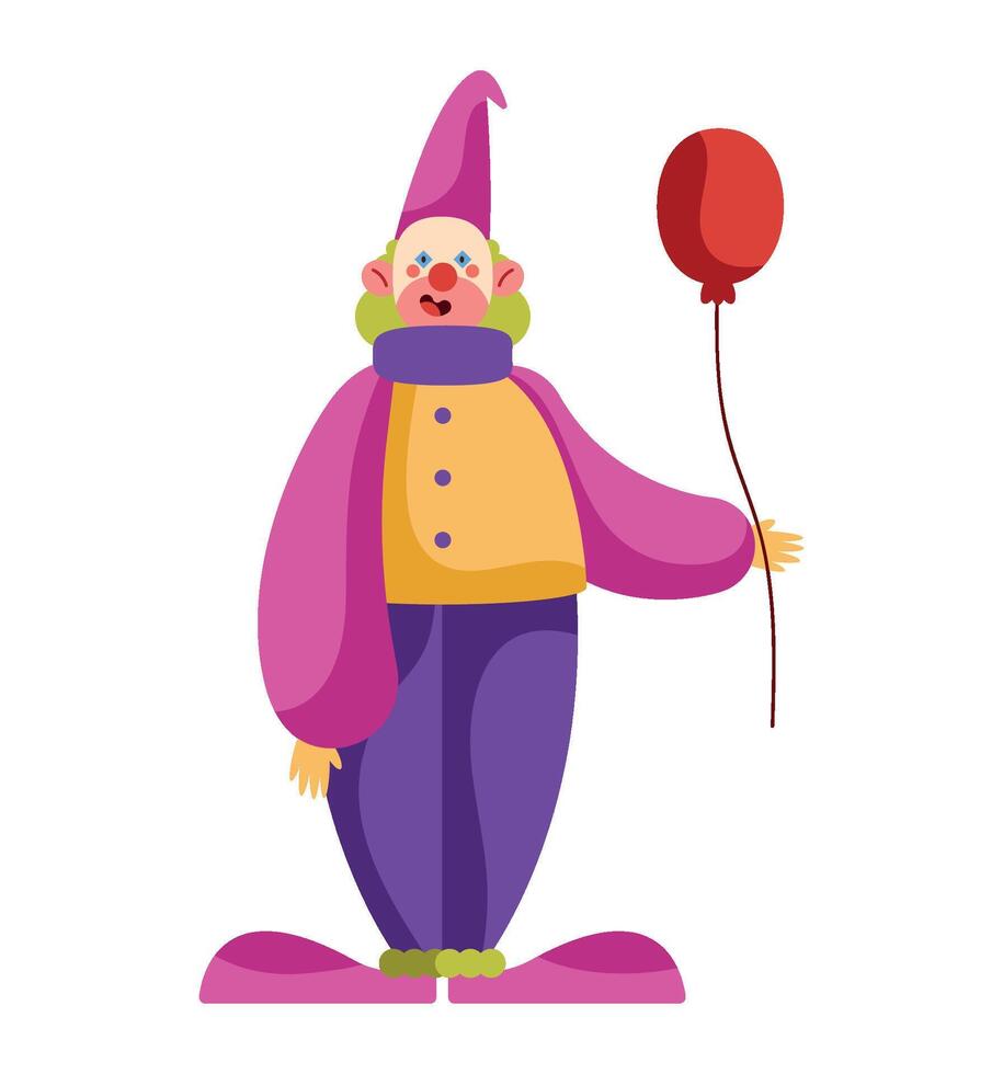 A cartoon clown holding a red balloon vector