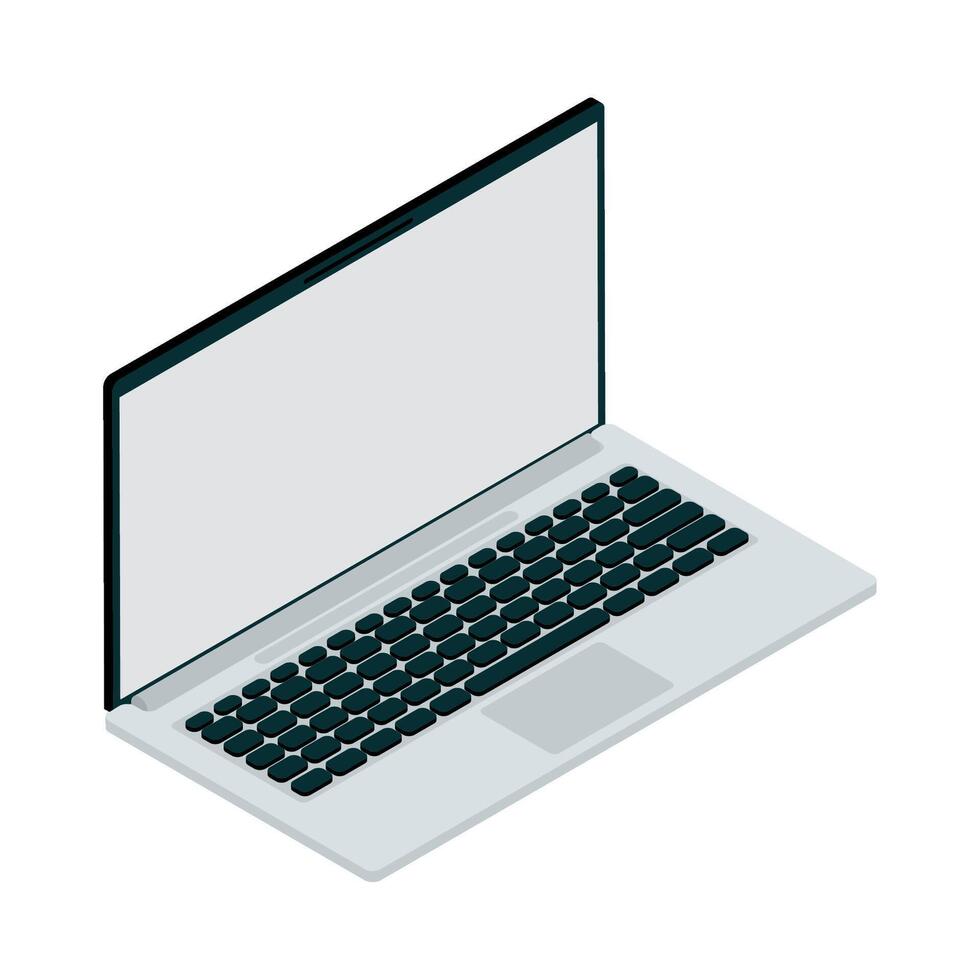 An open laptop computer on a white background vector