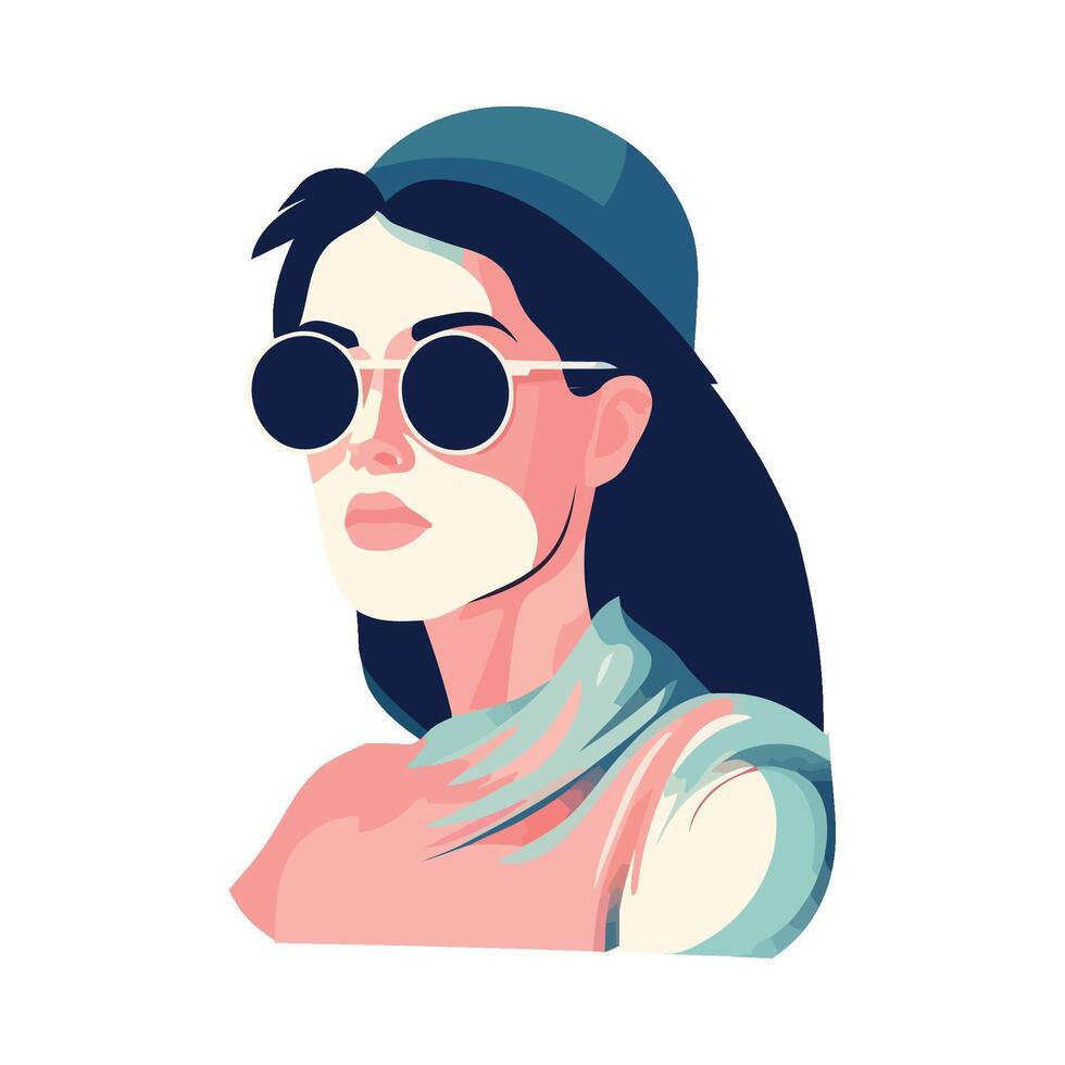 A woman wearing sunglasses and a hat vector