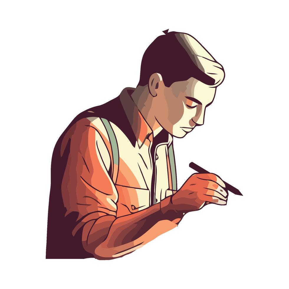 A man is writing with a pen and pencil vector
