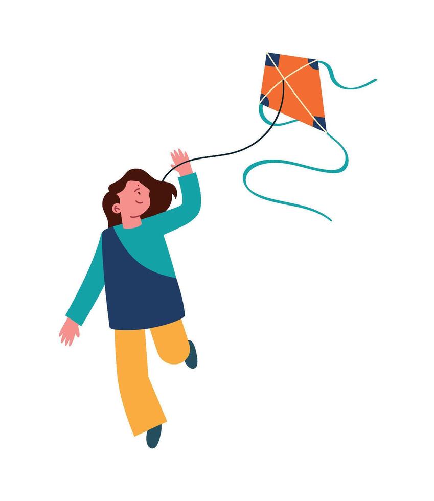 A girl is flying a kite with a string vector