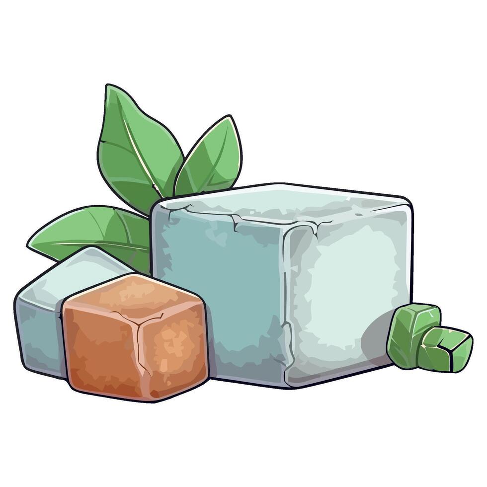 Ice cubes with leaves and leaves illustration vector
