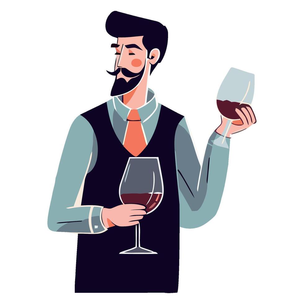 A man with a beard and a wine glass vector