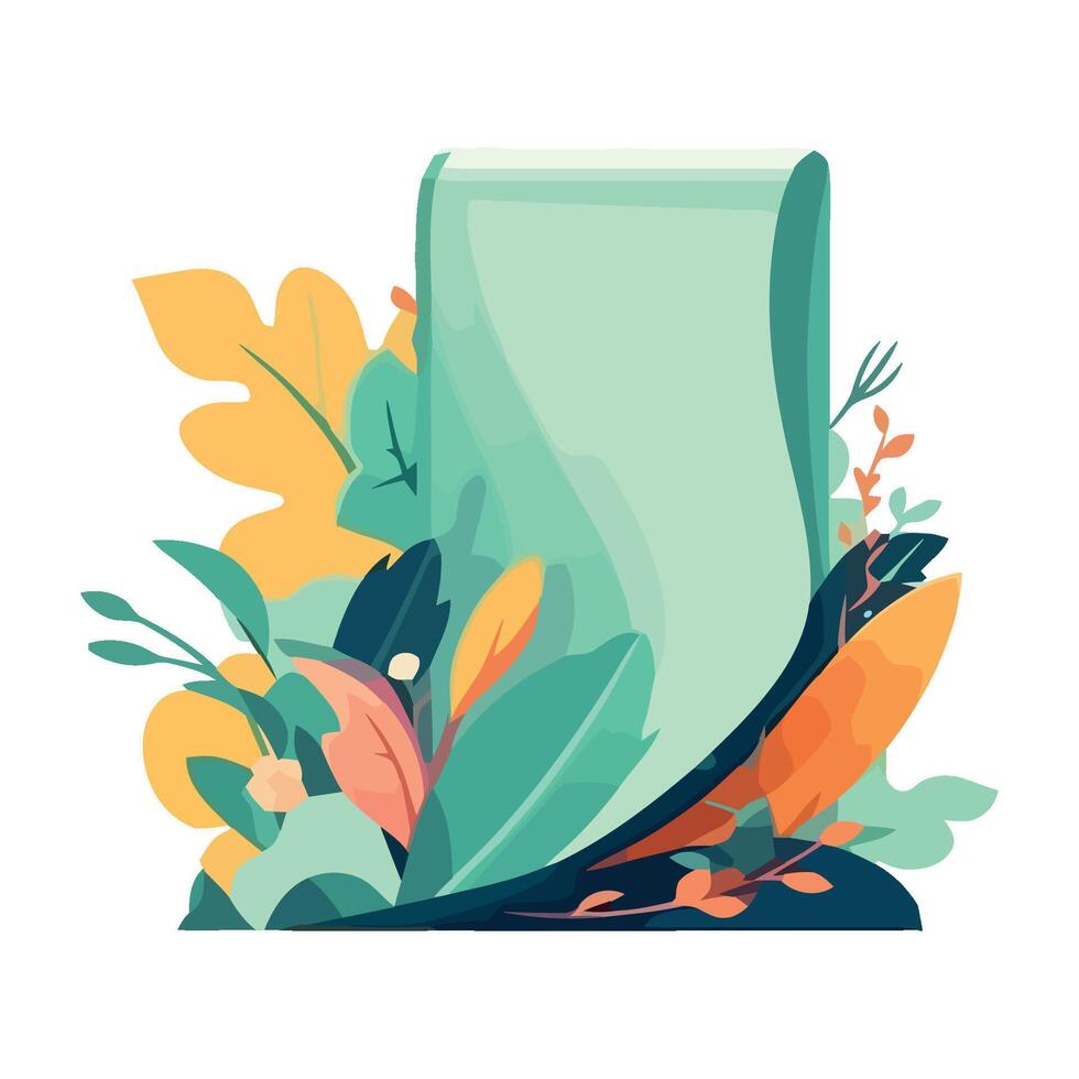 A green scroll with leaves and flowers vector