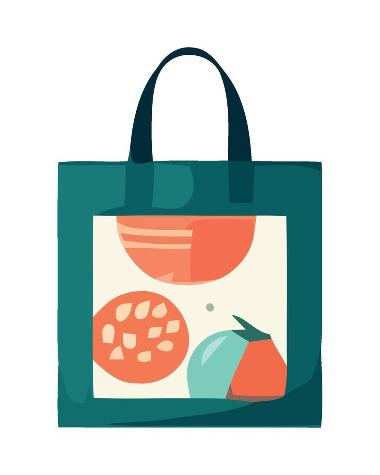 A shopping bag with a tomato and a slice of pizza vector