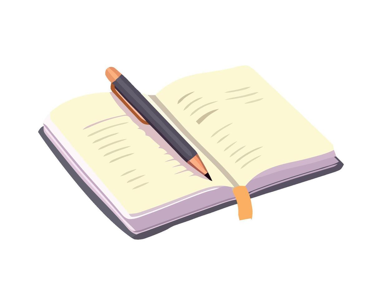 An open notebook with a pen on top vector