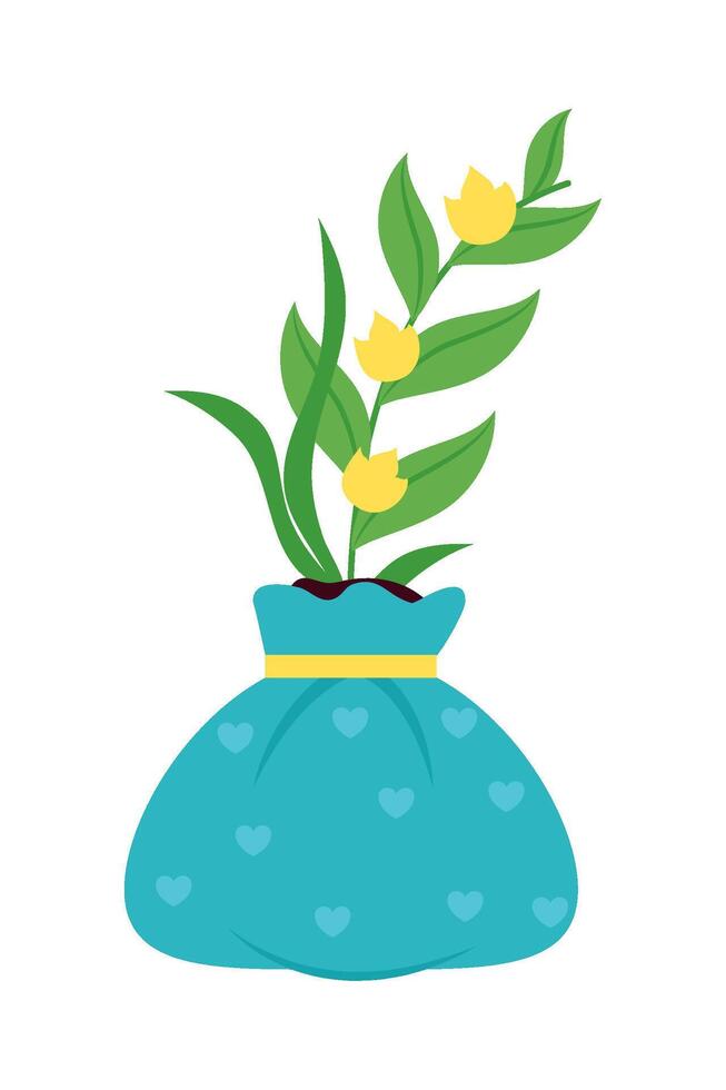 A blue bag with yellow flowers and leaves vector