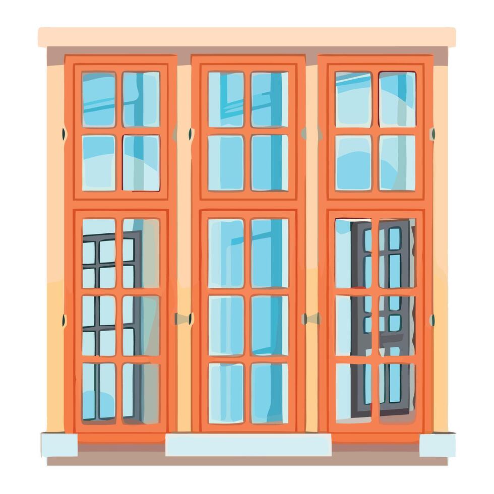 A cartoon illustration of a window with a door vector