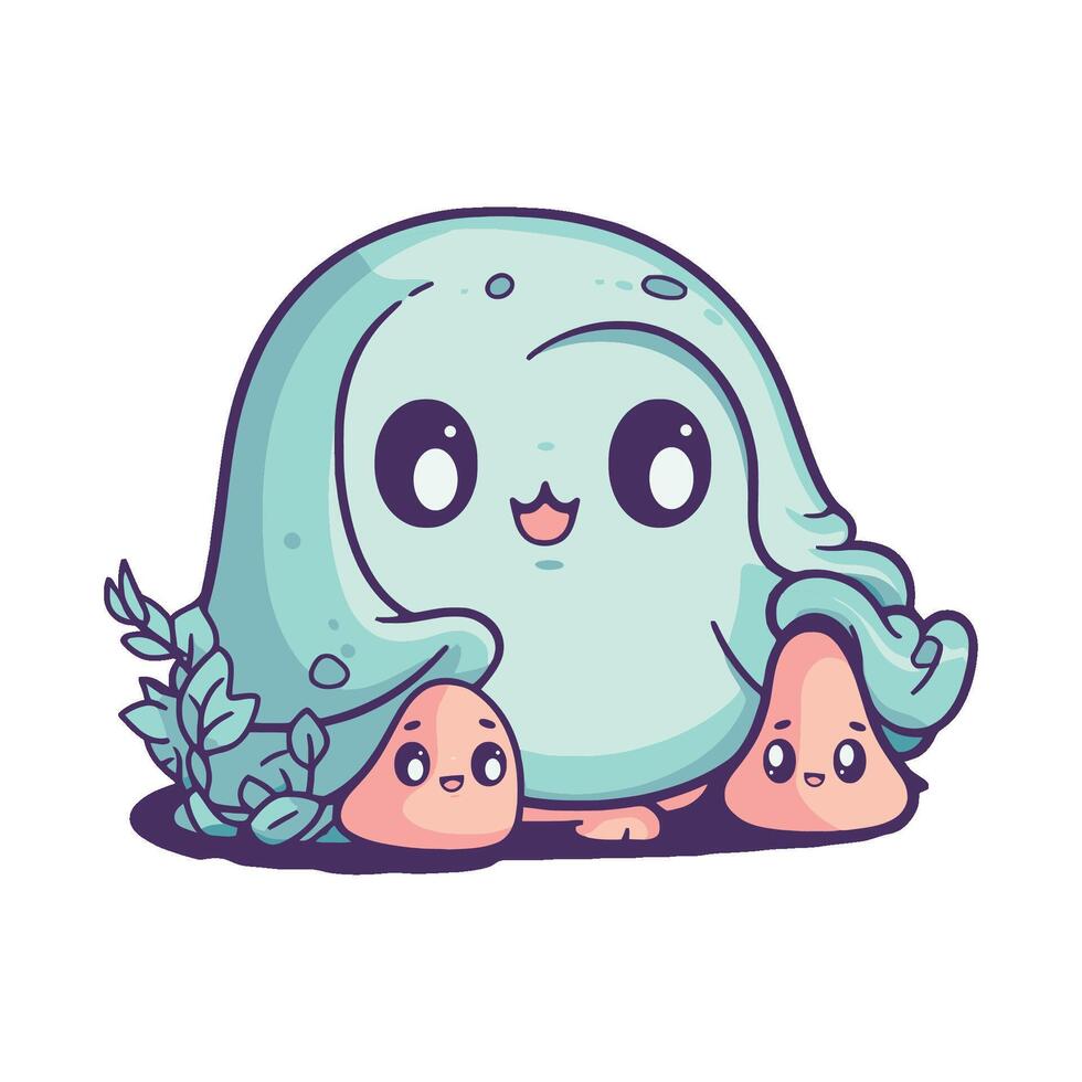 A cute little octopus with two babies vector