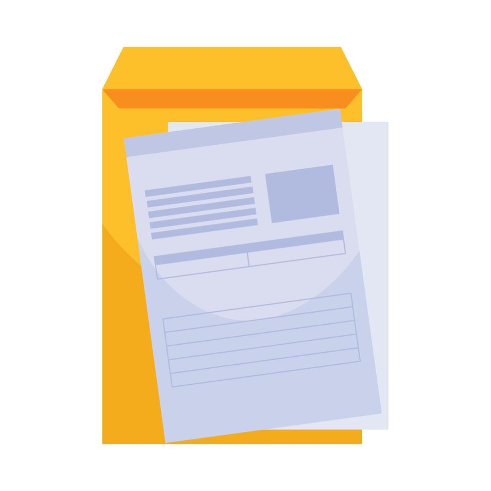 A yellow envelope with a paper and a piece of paper vector